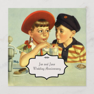 Invitación Ilustración Vintage de Jóvenes Enamorados