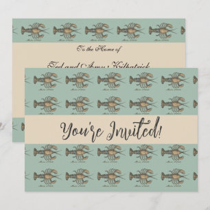 Invitación Ilustración Vintage de Langosta: Damask Costero