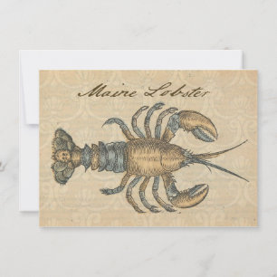 Invitación Ilustración Vintage de Langosta: Damask Costero