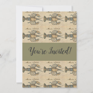 Invitación Ilustración Vintage de Langosta: Damask Costero