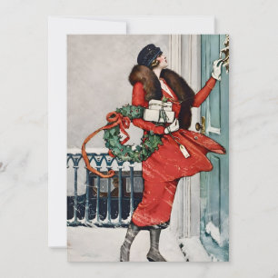 Invitación Ilustración Vintage de Navidad en la Puerta de Ent