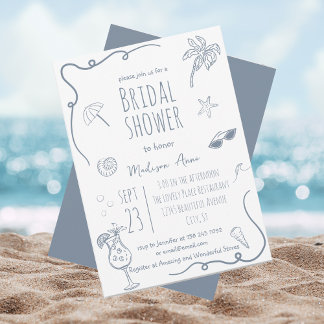 Invitación Ilustraciones de Garabatos de Playa Dibujados a Ma