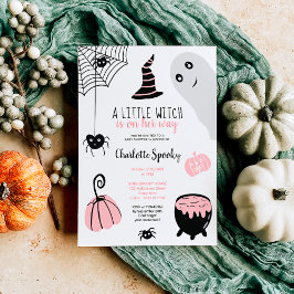 Invitación Ilustraciones de Halloween rosa lindo chica ducha