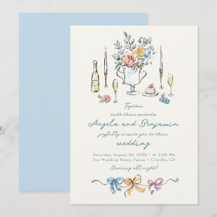 Invitación Ilustraciones Dibujadas a Mano Boda Francesa Capri