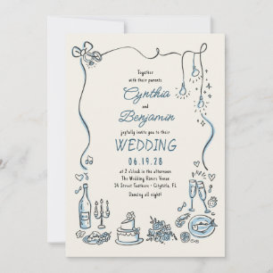 Invitación Ilustraciones Dibujadas a Mano Garabatos Boda Capr