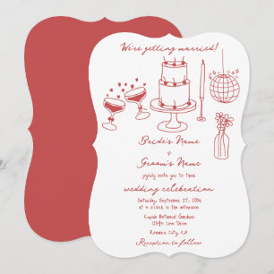 Invitación Ilustraciones dibujados a mano Doodles Boda marrón