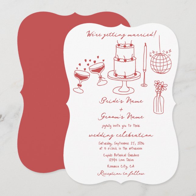 Invitación Ilustraciones dibujados a mano Doodles Boda marrón (Anverso / Reverso)
