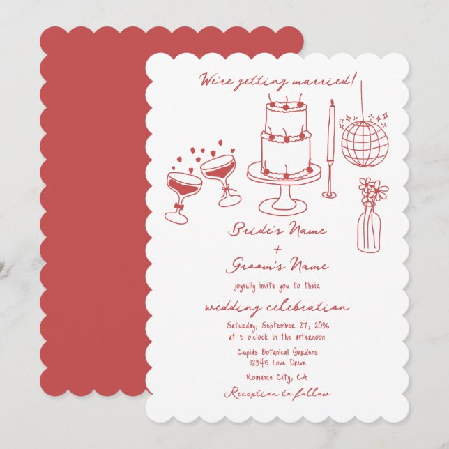 Invitación Ilustraciones dibujados a mano Doodles Boda marrón (Anverso / Reverso)