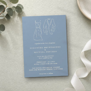 Invitación Ilustraciones Elegantes de Beige y Azul Dibujadas