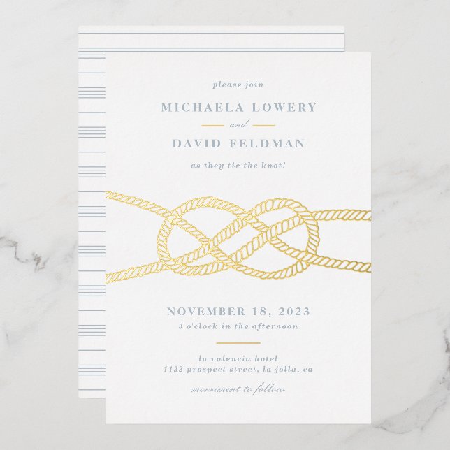 Invitación ilustrada a la boda de nudos - Azul (Anverso/Reverso)