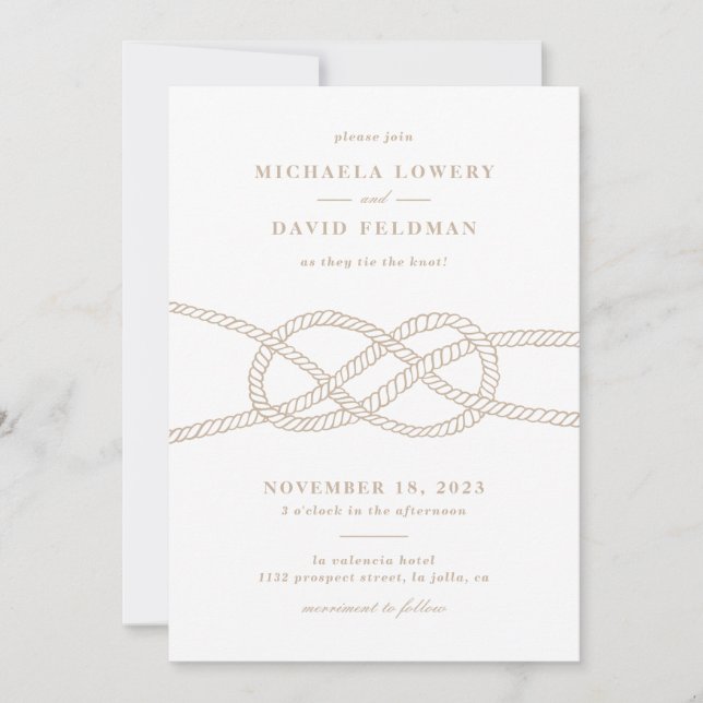 Invitación ilustrada a la boda de nudos - Tan (Anverso)