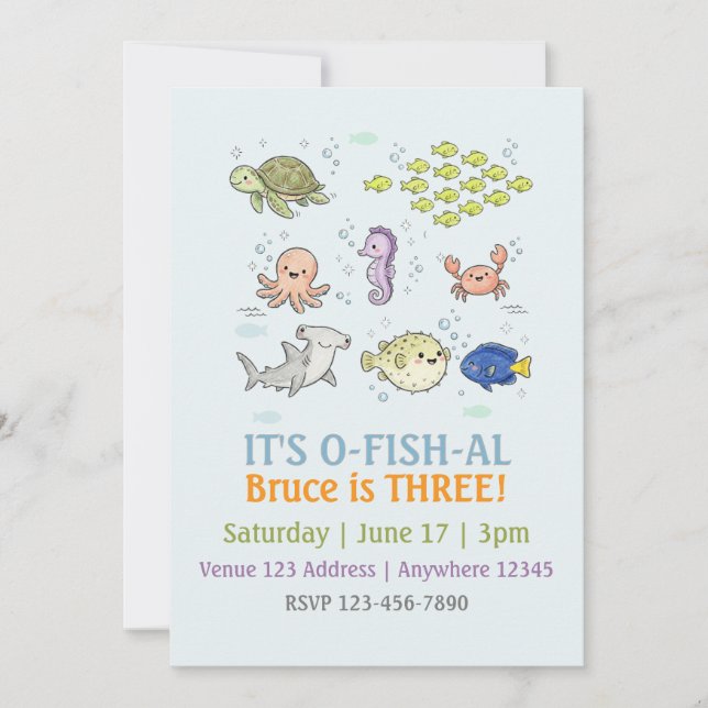 Invitación Ilustrado Cumpleaños Infantil O-PESC-AL (Anverso)