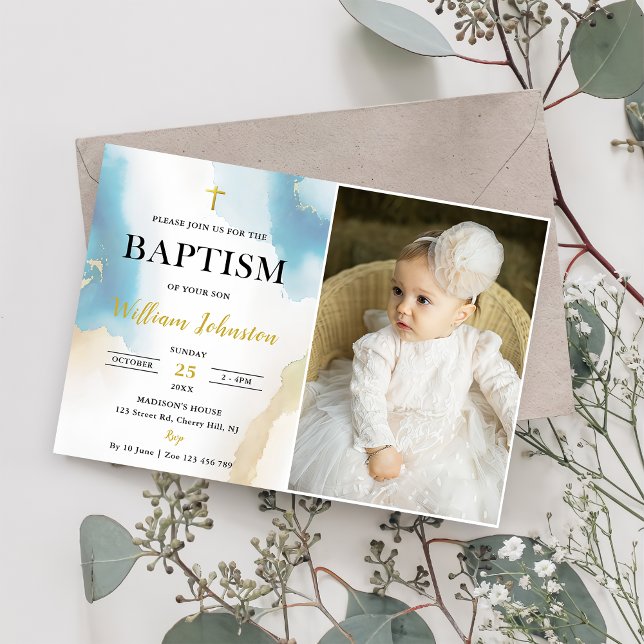 Invitación Imagen de Bautismo Azul Elegante Moderno (Subido por el creador)