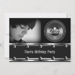 Invitación Imagen de cumpleaños 21 con aspecto de metal negro