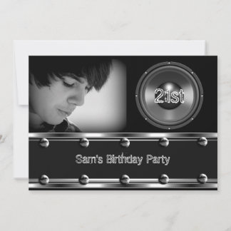 Invitación Imagen de cumpleaños 21 con aspecto de metal negro