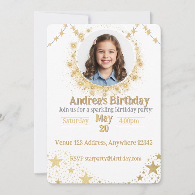 Invitación Imagen de cumpleaños de estrella brillante dorada (Anverso)
