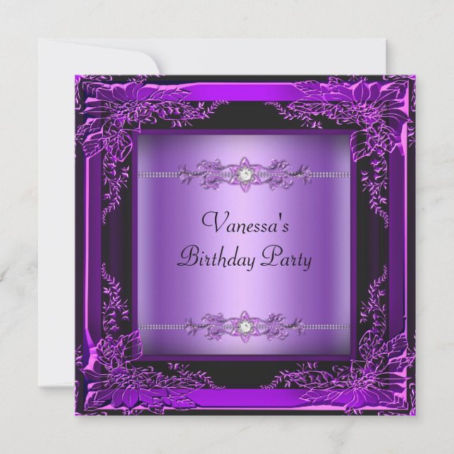 Invitación Imagen de Diamante Púrpura Floral del Partido del  (Anverso)