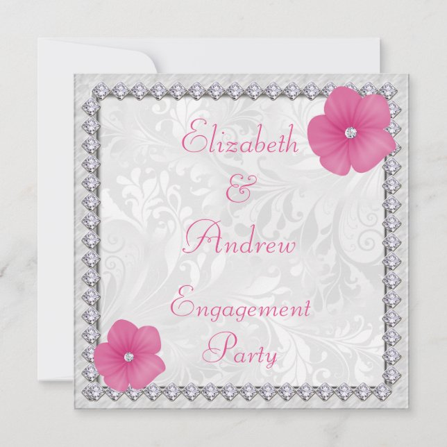 Invitación Imagen de diamantes con flores de damasco para com (Anverso)