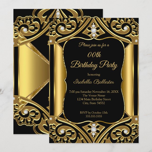 Invitación imagen de fiesta de cumpleaños de cualquier edad e (Anverso / Reverso)