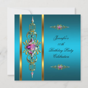 Invitación Imagen de fiesta de cumpleaños dorado azul turques