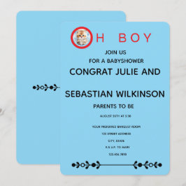 Invitación Imagen de gato Oh Boy para baby shower