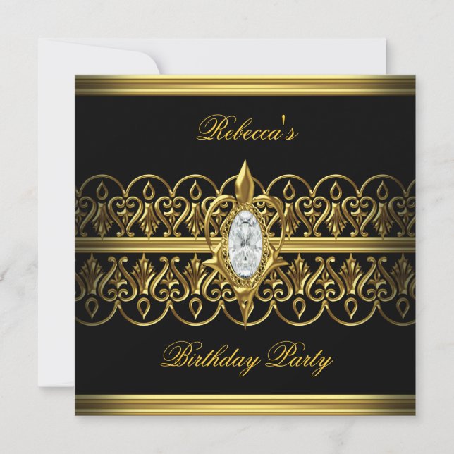 Invitación Imagen de joyas elegante cumpleaños oro negro (Anverso)