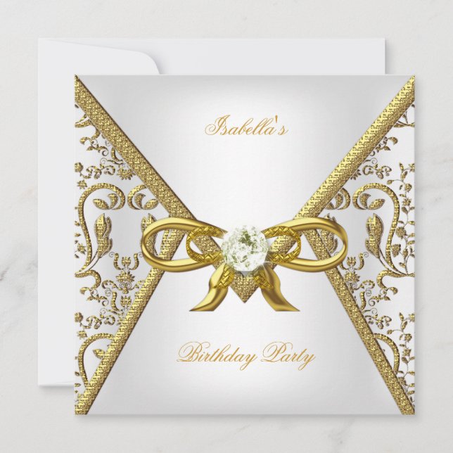 Invitación Imagen de la fiesta de cumpleaños Gold White Damas (Anverso)