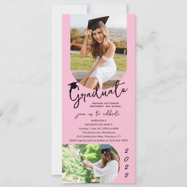 Invitación Imagen de la fiesta de graduación con un guión mod (Anverso)