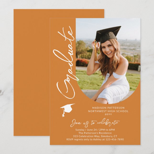 Invitación Imagen de la fiesta de graduación con un guión mod (Anverso / Reverso)