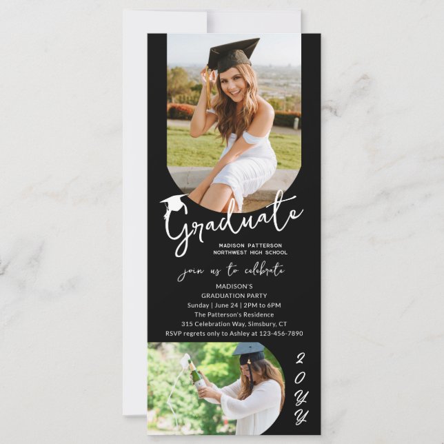 Invitación Imagen de la fiesta de graduación con un guión mod (Anverso)
