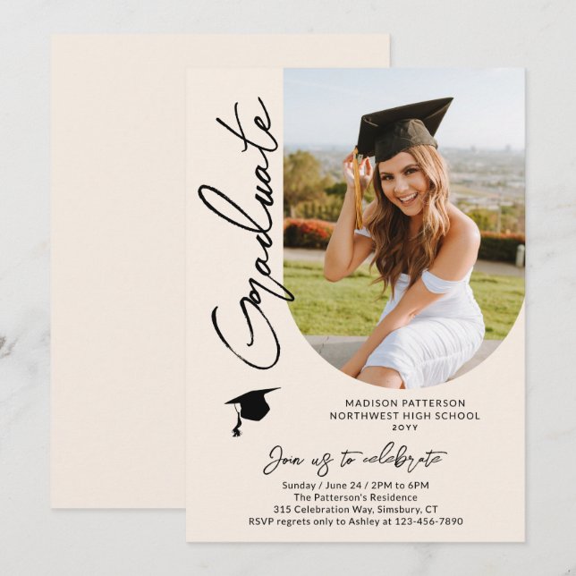 Invitación Imagen de la fiesta de graduación con un guión mod (Anverso / Reverso)