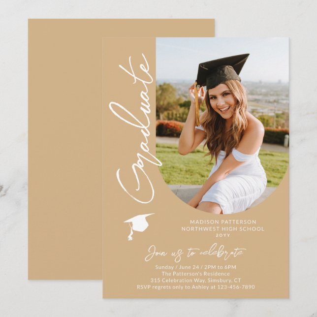 Invitación Imagen de la fiesta de graduación con un guión mod (Anverso / Reverso)