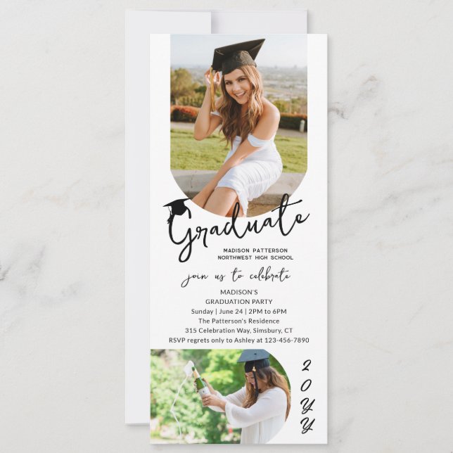 Invitación Imagen de la fiesta de graduación con un guión mod (Anverso)