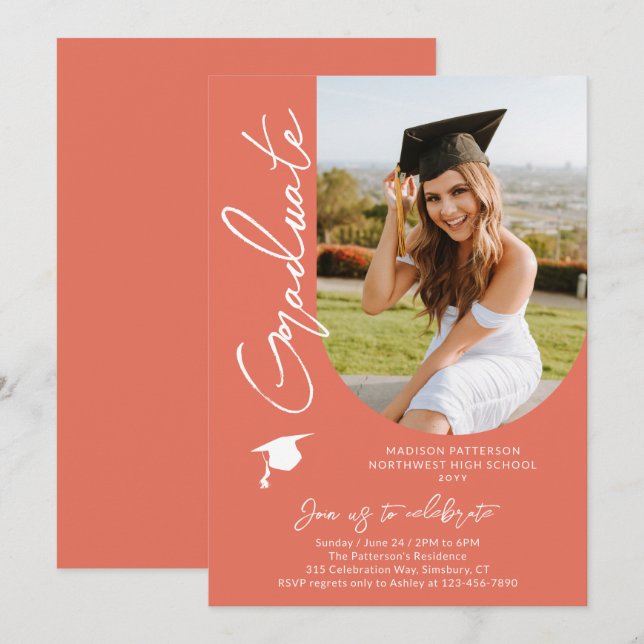 Invitación Imagen de la fiesta de graduación con un guión mod (Anverso / Reverso)