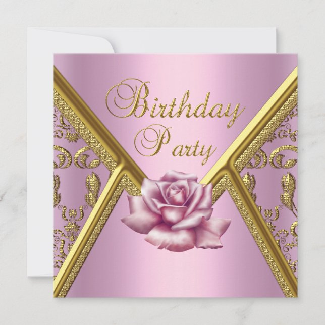 Invitación Imagen de oro de la fiesta de cumpleaños Rosa Dama (Anverso)