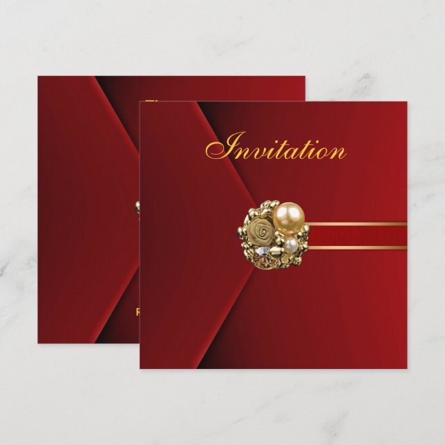 Invitación Imagen de oro de terciopelo rojo rico en todas las (Anverso / Reverso)