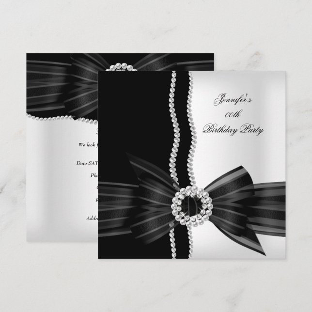 Invitación Imagen de perla de diamante blanco negro para fies (Anverso / Reverso)