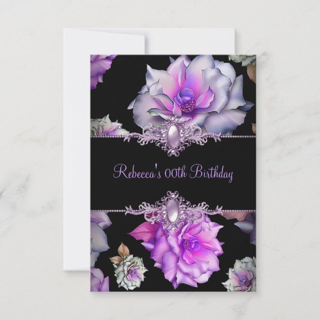Invitación Imagen de perla de fiesta de cumpleaños floral púr (Anverso)