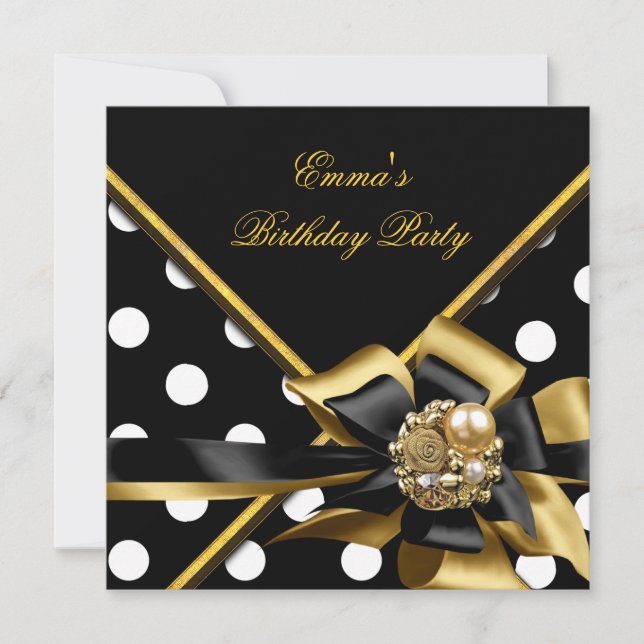 Invitación Imagen de Punto de Polka Blanco Negro de la Fiesta (Anverso)