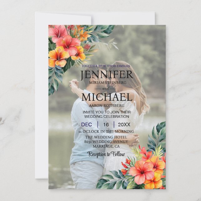 Invitación Imagen de retrato superpuesto Foto de Boda tropica (Anverso)