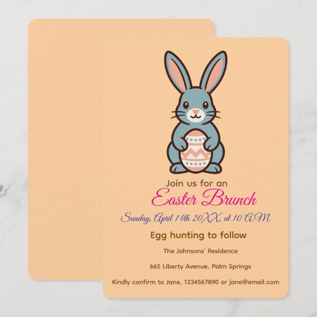 Invitación Imagen del conejo de Pascua gris (Anverso / Reverso)