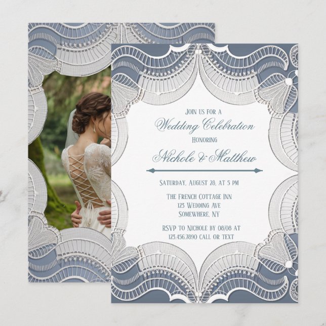 Invitación Imagen Elegante De La Celebración Del Boda Azul (Anverso / Reverso)