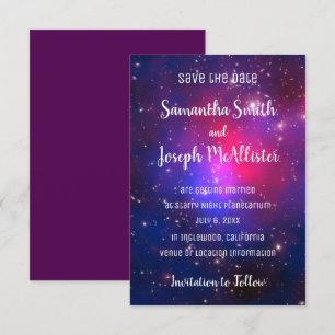 Invitación Imagen espacial azul rosa y morado para guardar la