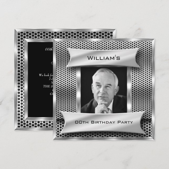 Invitación Imagen Metalizado de plata ventilado masculina (Anverso / Reverso)