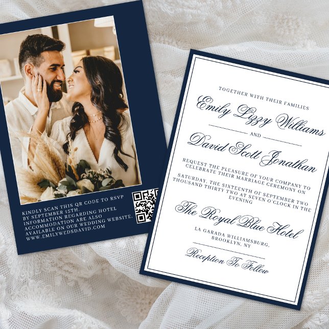 Invitación Imagen QR con guión elegante de la Marina Clásica (Subido por el creador)