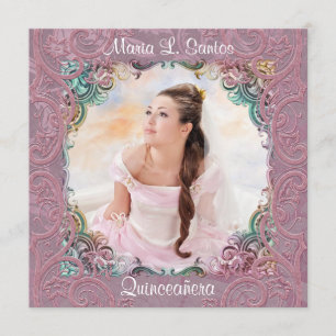 Invitación Imagen rosa azul Verde azulada Quinceanera