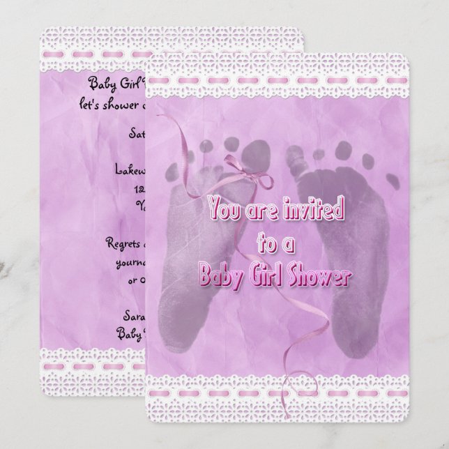 Invitación Imágenes de la ducha para niñas (Anverso / Reverso)