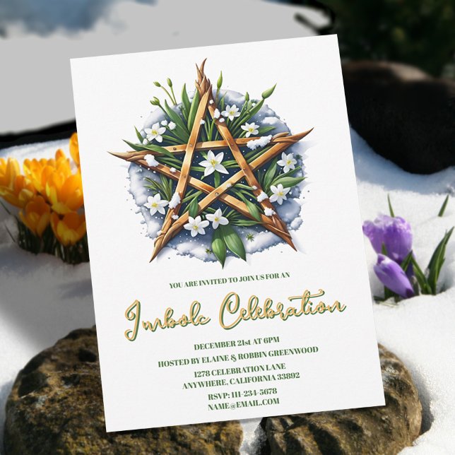 Invitación Imbolc Sunshine Snowdrop Pentacle Pagan (Imbolc Sunshine Snowdrop Pentacle Pagan Holiday Invitation)