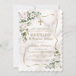 Invitación Imperial Lilies Oro Español Primer Baptismo de Cum