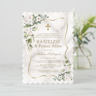 Invitación Imperial Lilies Oro Español Primer Baptismo de Cum